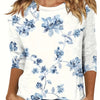 European And American Flower Plant Printed Round Neck Long Sleeve