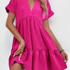 Sweet V-neck Solid Color Wide Hem Leisure Skirt Dress