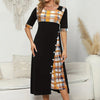 Round Neck Contrast Color Half Sleeve Irregular Long Dress