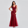 Vestito lungo sexy senza maniche con scollo a V ricamato con paillettes slim a sirena