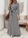 Womens Fashion Striped Cardigan Lapel Shirt Dress