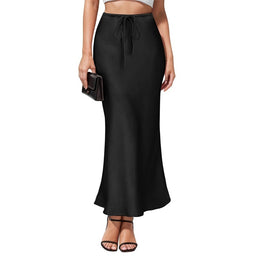 Intellectual Irregular Acetate Satin Skirt Elegant High Waist