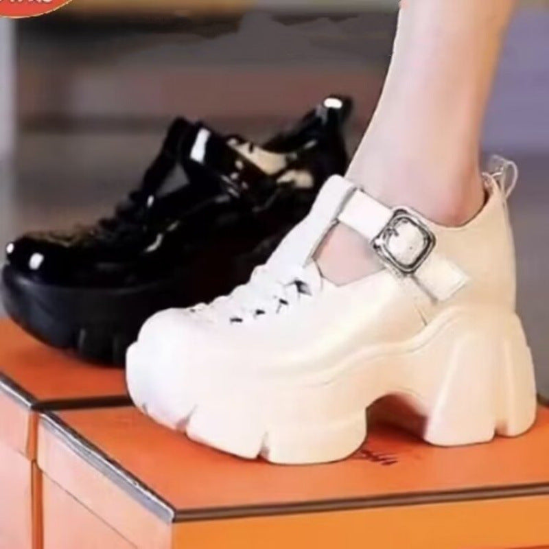 Genuine Leather Outdoor Comfortable Patent Leather Chunky Heel Closed Toe Coros Roman Shoes