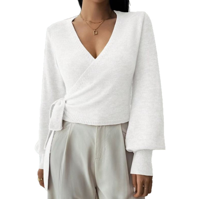 Autumn And Winter Irregular Lace-up Elegant Wool Short Clothes Top