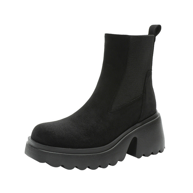 Lightweight Thick Bottom 7cm High Heel Suede Stretch Boots