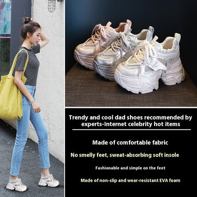 Height Increasing Insole Rhinestone Sequins Dad Shoes Women