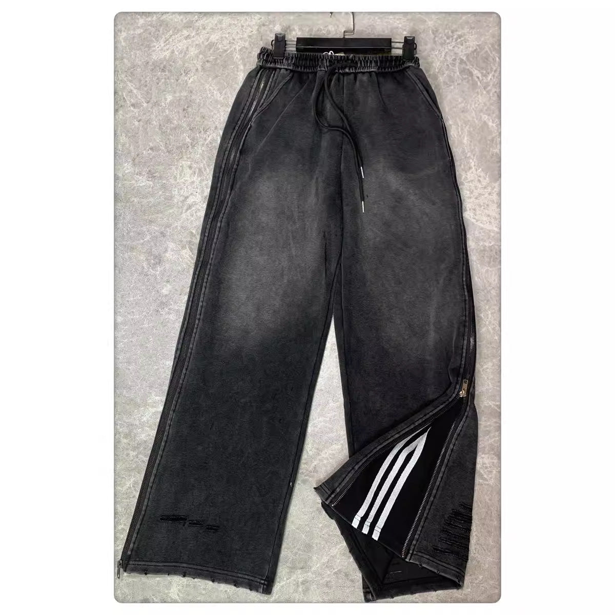 Pantaloni larghi a gamba larga con cerniera laterale bidirezionale e tre barre Design Sense