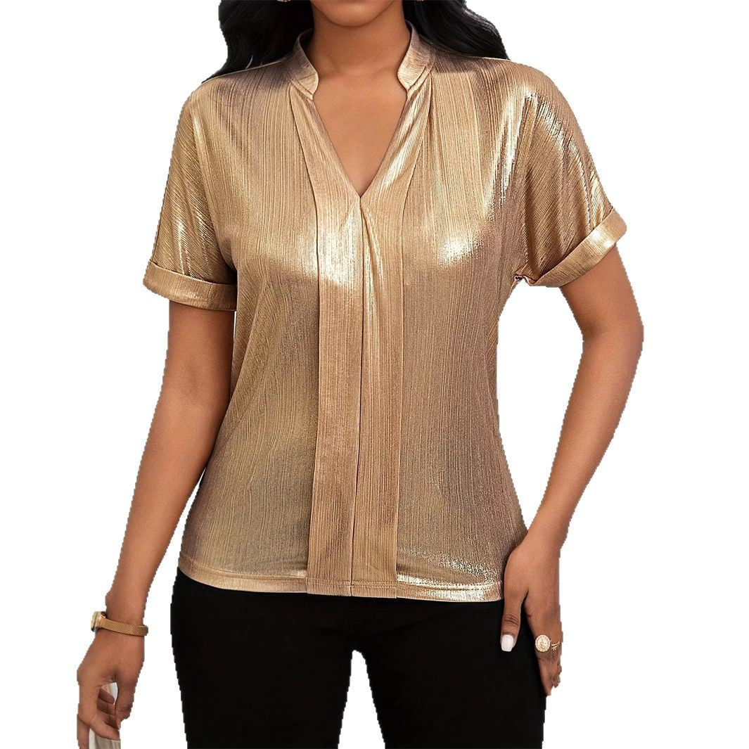 Solid-color Fashionable Short Sleeve Womens Blouse