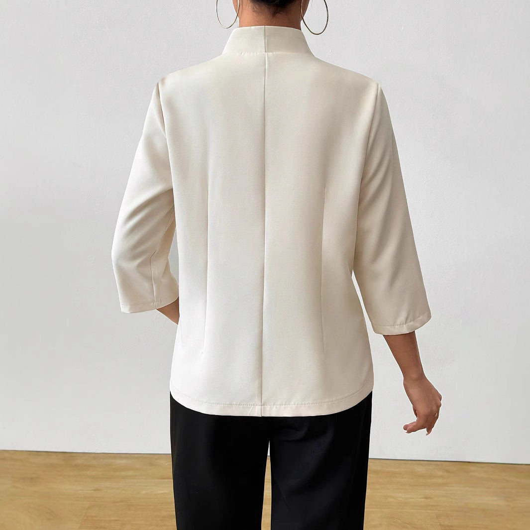 Spring And Summer New Satin Buckle Suit Jacket