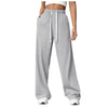 Women's Solid Color Straight-leg Fleece Wide-leg Sweatpants With Side Pockets