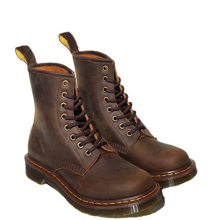 Cowhide British Retro Brown Flat Work Ankle Boots