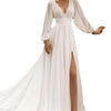 Abito da sposa a vita alta taglie forti profondo scollo a V a maniche lunghe con spacco alto e schiena scoperta in stile europeo e americano