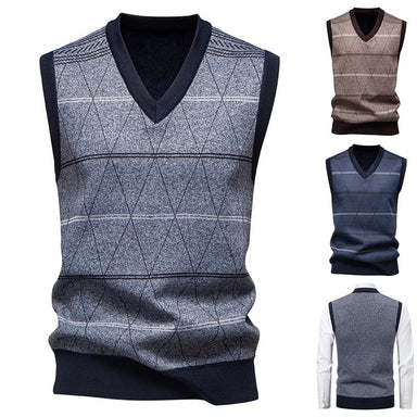 Autumn And Winter Fleece-lined Casual Dad's Diamond Vest Pullover