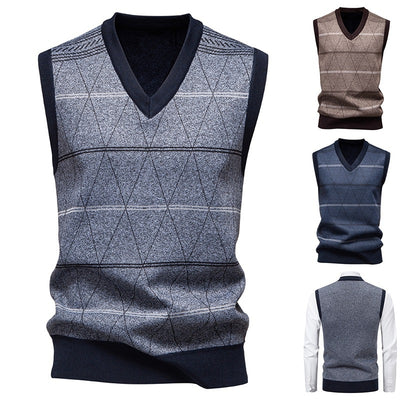 Autumn And Winter Fleece-lined Casual Dad's Diamond Vest Pullover