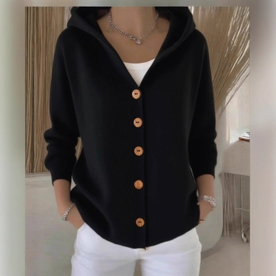 Maglione con cappuccio e bottoni Ins, moda autunno e inverno, cardigan lavorato a maglia casual, top a maniche lunghe da donna