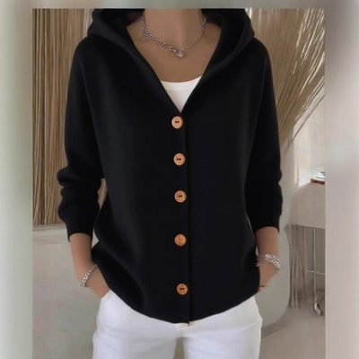 Ins Button Hooded Sweater Fashion Autumn And Winter Knitted Cardigan Casual Commuter Long Sleeve Top Women's Clothing