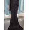 Vestito da sera lungo grigio con paillettes e maniche lunghe