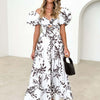 Elegant Figure-flattering High-end Dress With A Flared Silhouette Floral Print And Puffed Sleeves