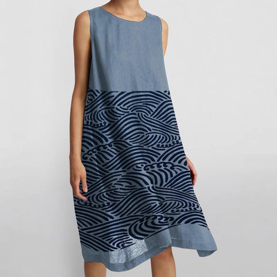 Womens Sleeveless Crew-Neck Printed Tank Top Casual Dress