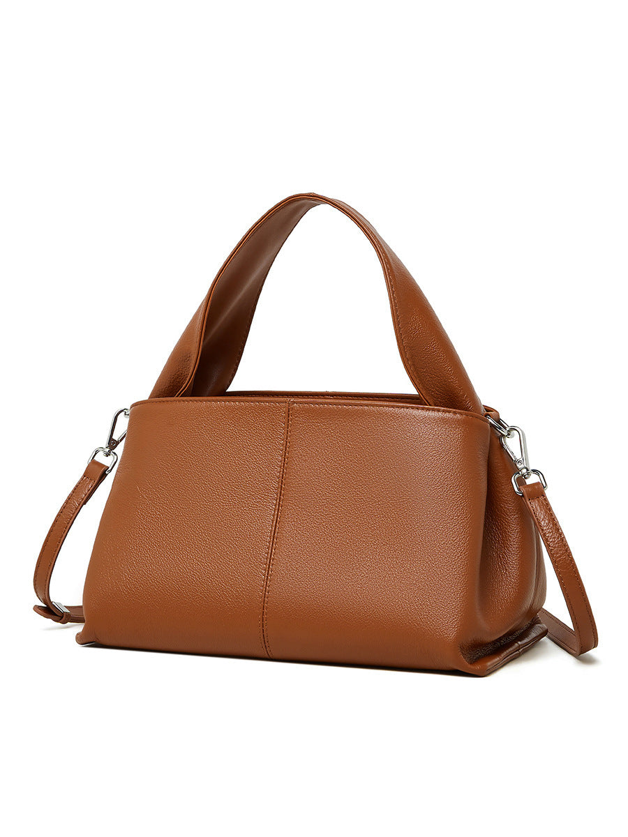 Female Solid Color Retro Texture Top Layer Cowhide Messenger Bag