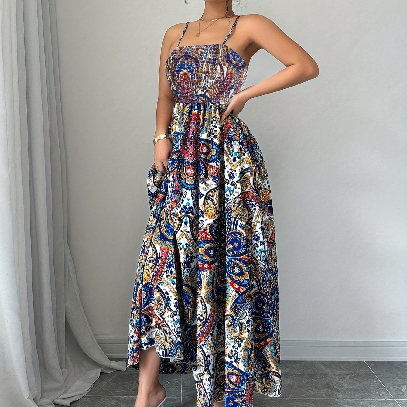 Mid Length Womens Printed Slip Dress