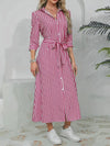 Womens Fashion Striped Cardigan Lapel Shirt Dress
