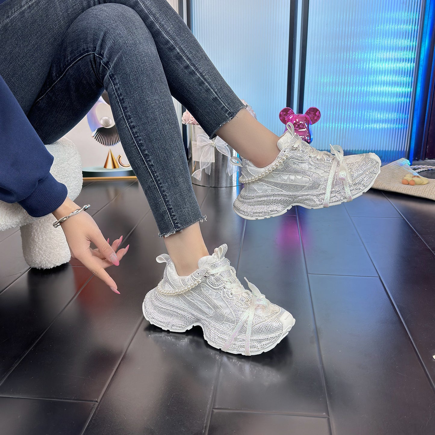 Bright Crystal Ice-feeling Breathable Mesh Surface Dad Shoes