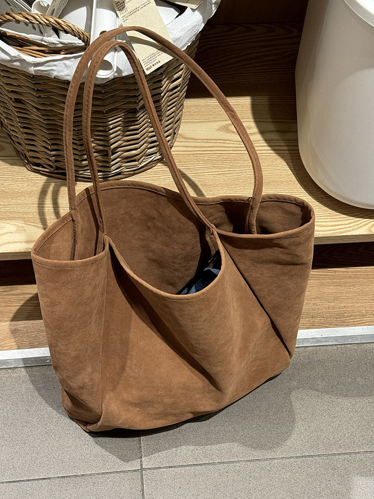 Borsa a tracolla in pelle scamosciata di grande capacità per autunno e inverno, versatile borsa per la spesa portatile