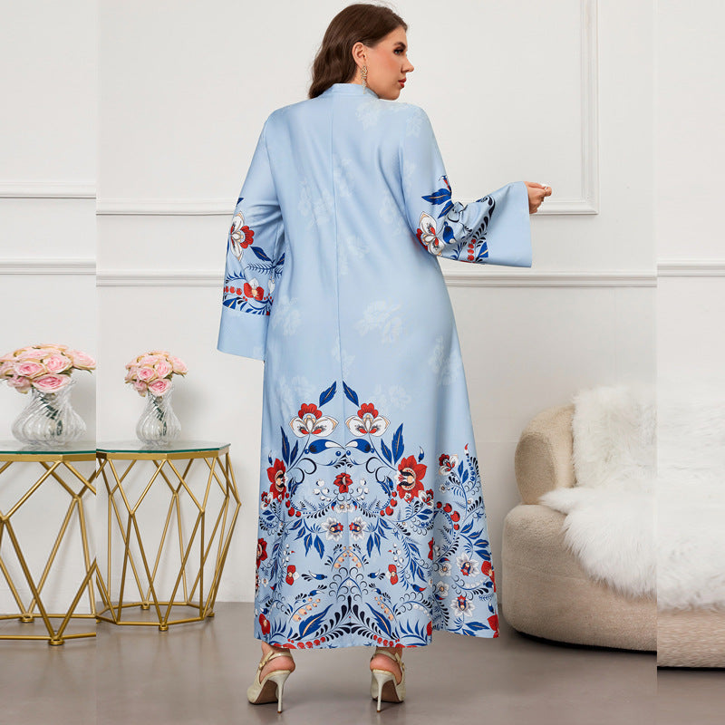 Womens Long-sleeve Printed And Embroidered Dress