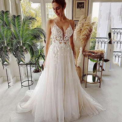 Abito da sposa da donna con pizzo e scollo sulla schiena