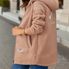 Winter Fleece Hooded Jacket Fashion Casual Zip-up Pockets Long Sweatshirt Warm Commuter Women's Clothing