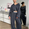 Women's Casual Solid Color Long Sleeve Zipper Sweatshirt Sweatpants Two-piece Set