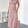 Womens Short-Sleeve Mid-Length Floral V-Neck Dress