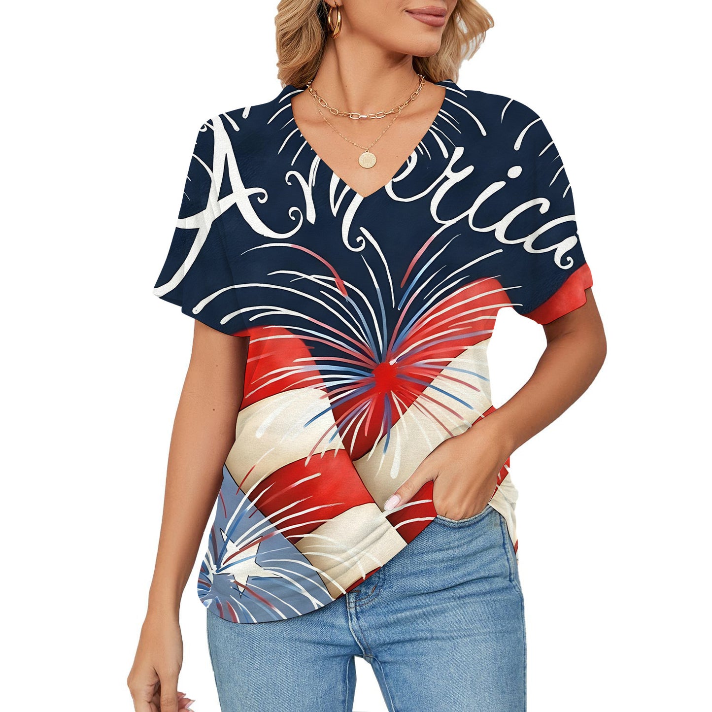 T-shirt da donna, stampa floreale e botanica, maniche corte scollo a V casual