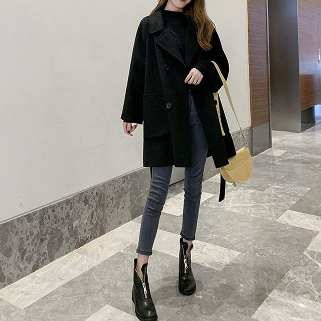 Winter Women's Korean-style Hepburn-style Loose Mid-length Faux Wool Coat