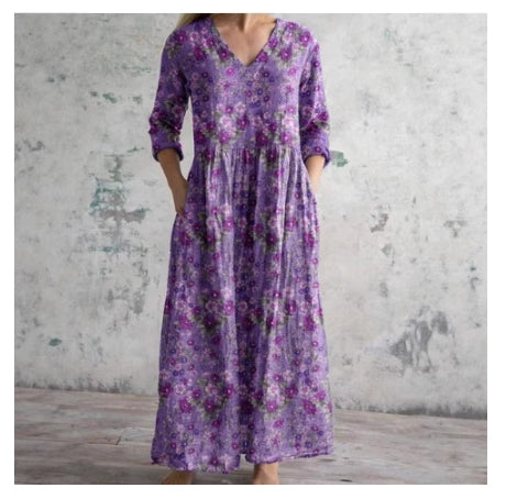 Womens Loose Stylish High-End V-Neck Printed Dress