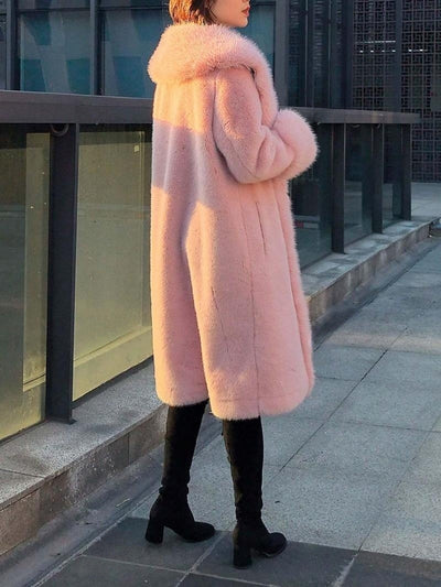 Women's Thick Faux Rabbit Fur Thick Mid-length Leather Fur Coat
