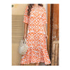 Loose V-neck Printed Tassel Mid-sleeve Long Dress