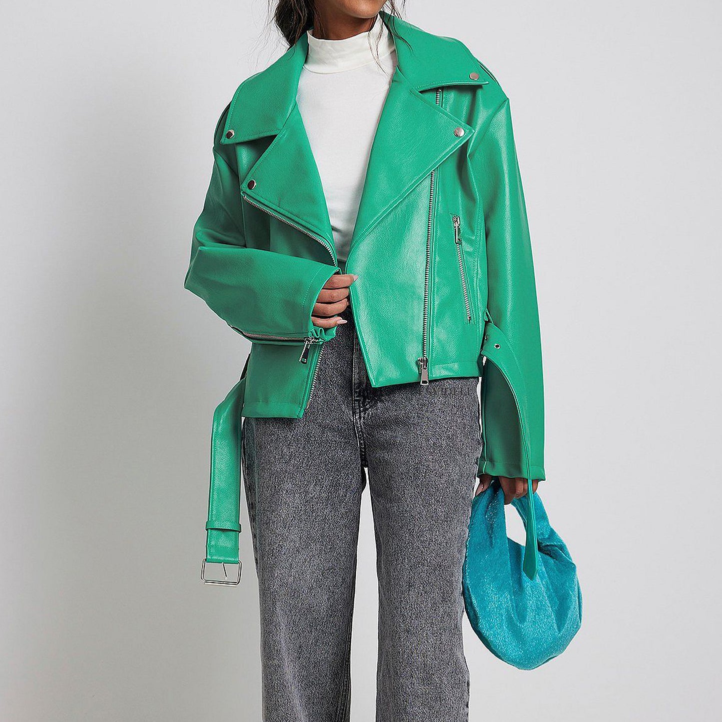 Punk Short Belt Lapel Locomotive Style Jacket