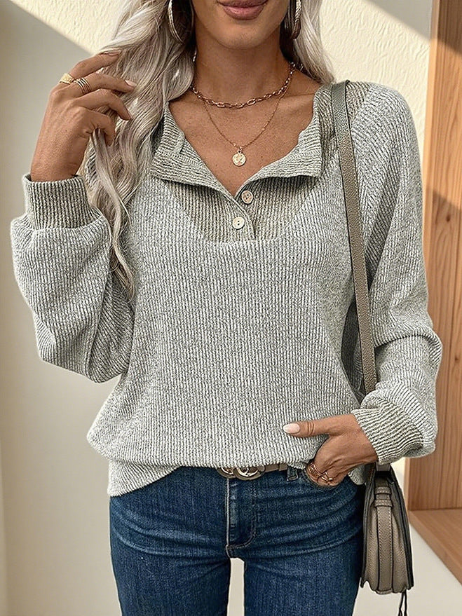 Women's Color Matching Casual Loose Shoulder Long-sleeved Top