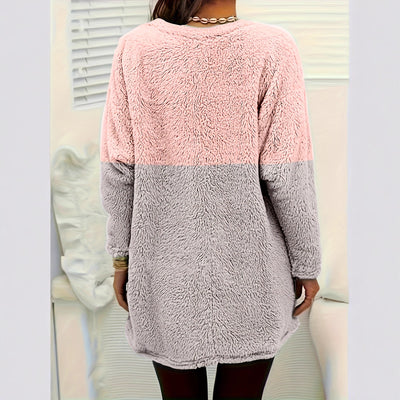 Women's Warm Round-Neck Colorblock Pocket Pullover