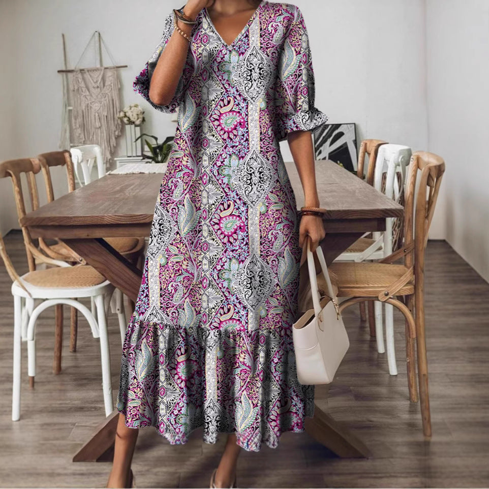 New Summer V-Neck Long Dress For European And American Styles