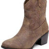 European And American Retro Chunky Heel Side Zip Western Denim Boots