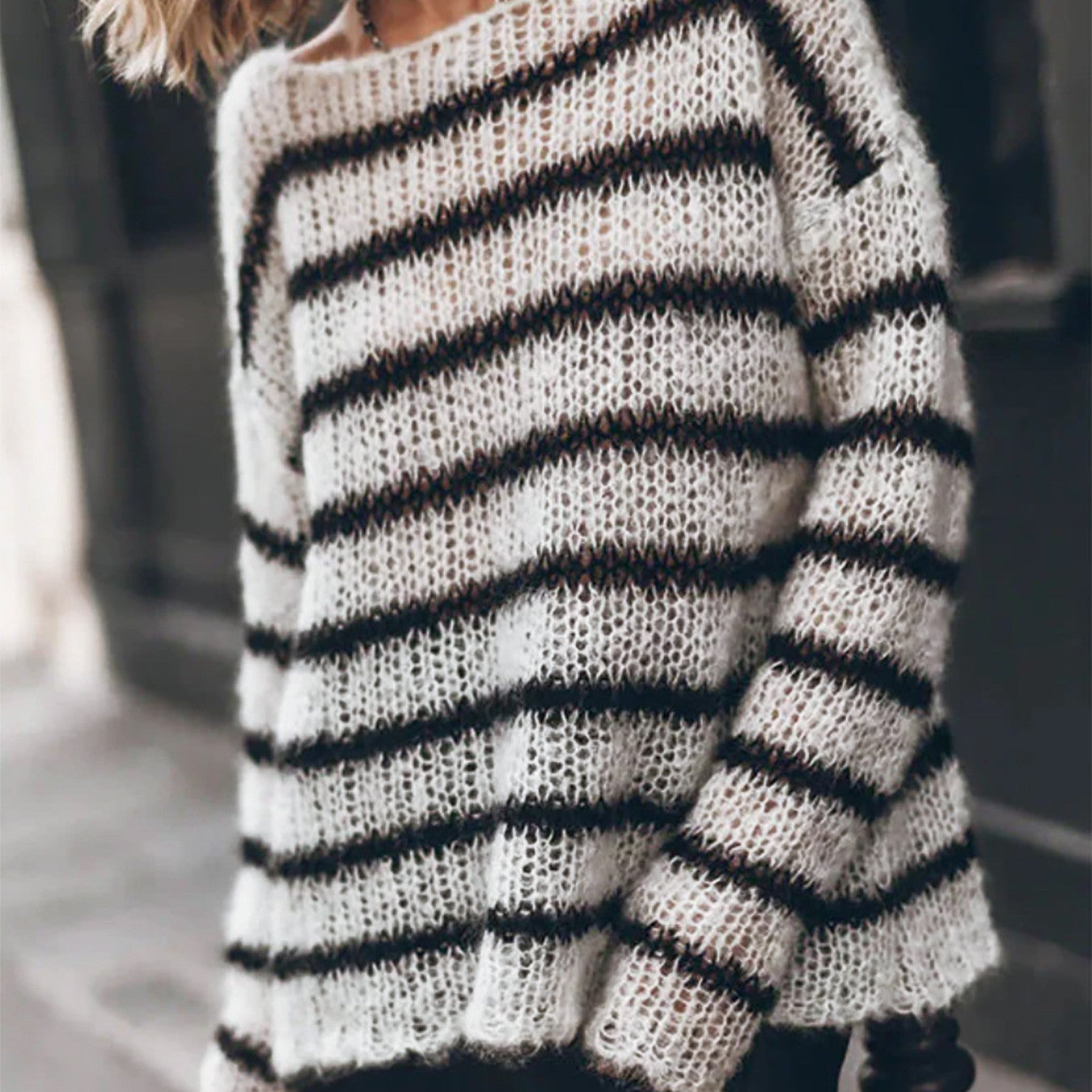 Sweater Women's Round Neck Long Sleeve Striped Blouse Casual Spring And Summer