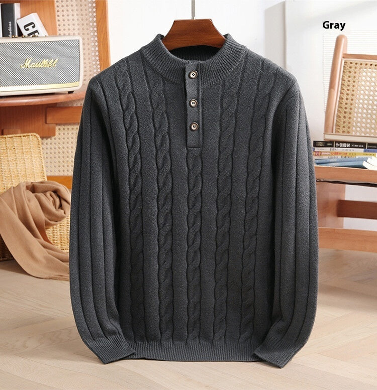 Men's Woolen Half Zipper Thick Casual Long-sleeved Sweater
