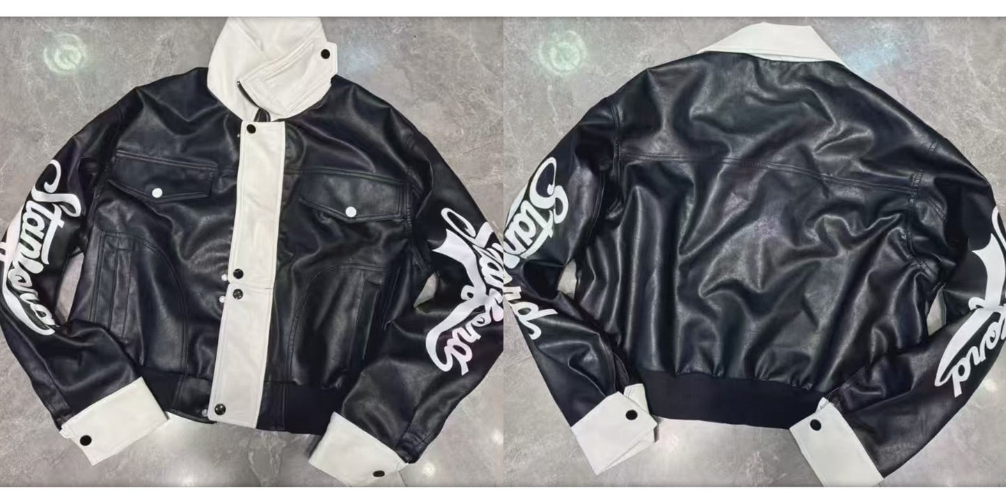 Personalized White Stand-collar Loose Short Jacket With Sleeve Lettering