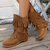 Plus Size Retro Tassel Mid-calf Heel Martin Boots