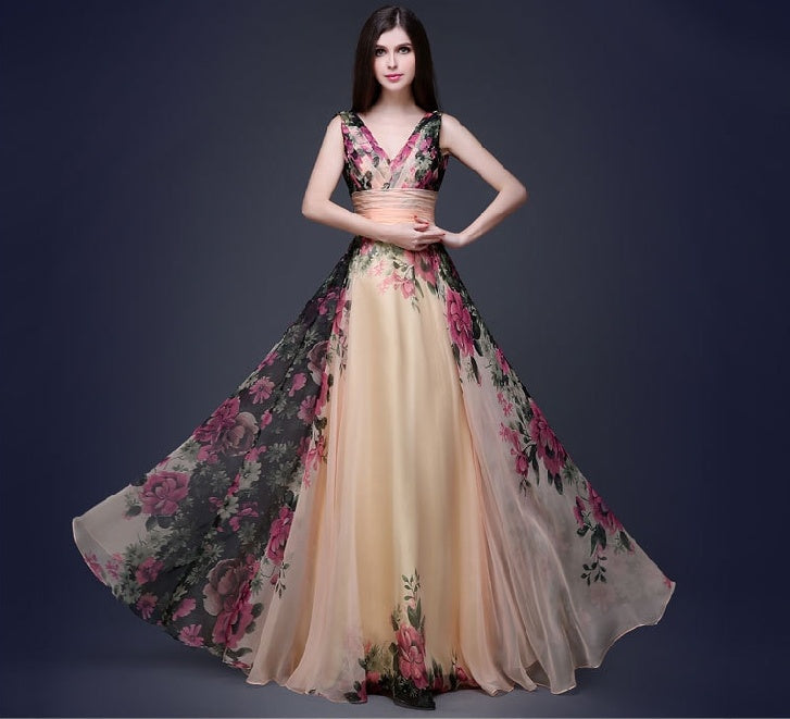 Abito da sera lungo da donna con fiore sulla spalla, elegante, stile europeo e americano