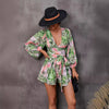 Floral Long-sleeve Shorts V-neck Jumpsuit