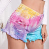 Shorts di Jeans Donna Strappati Tinti a Vita Alta ed Alta Elasticità